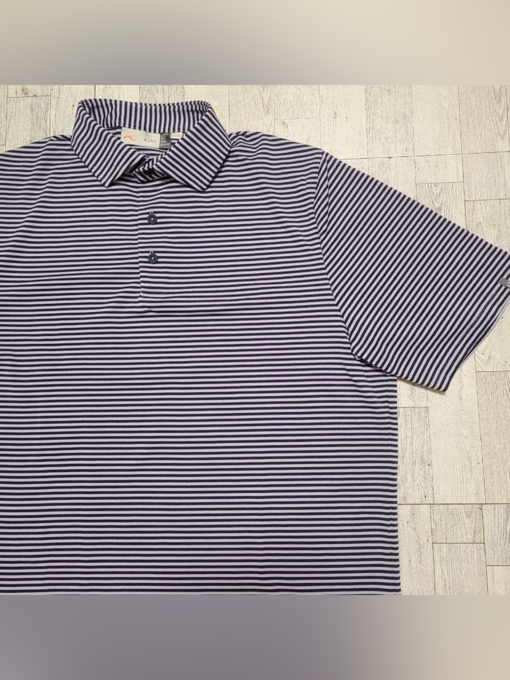KJUS UPF 30 Blue Striped Short Sleeve Athletic Golf Polo Shirt Men's 52 L